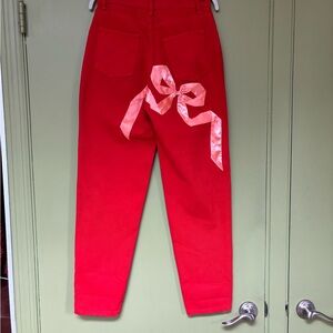 Red Jeans with Pink Bow Accent